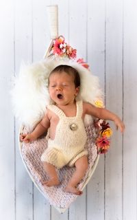 &quot;Neugeborenes in Blattschale mit Blumenschmuck: Kaufbeuren Fotoshooting&quot;.
